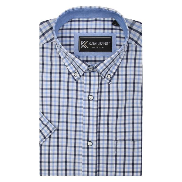 KAM CHECK SHIRT S/S KBS 6287-BLUE BIG MAN