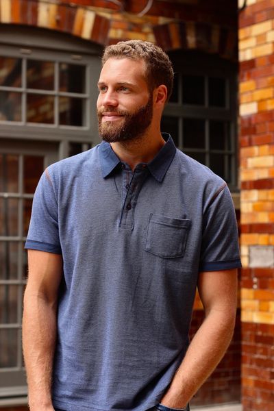 KAM  WASHED POLO KBS 5521-DENIM  BIG MAN