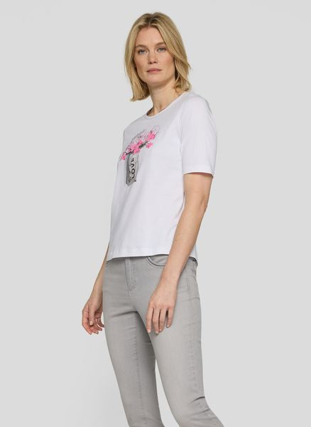 RABE WHITE TOP  WITH PINK FLOWER DETAIL  56-117381