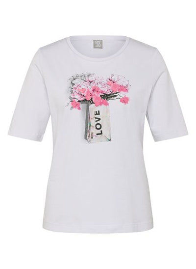 RABE WHITE TOP  WITH PINK FLOWER DETAIL  56-117381