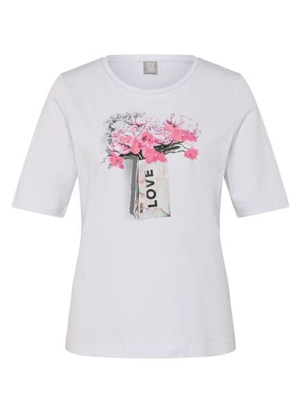 RABE WHITE TOP  WITH PINK FLOWER DETAIL  56-117381