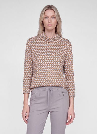 RABE TOP COWL NECK L/S TAN PATTERN 57-121354