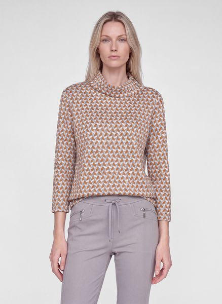 RABE TOP COWL NECK L/S TAN PATTERN 57-121354