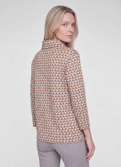 RABE TOP COWL NECK L/S TAN PATTERN 57-121354