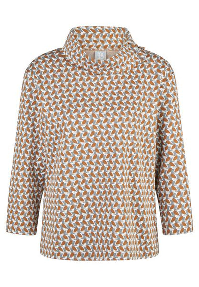 RABE TOP COWL NECK L/S TAN PATTERN 57-121354