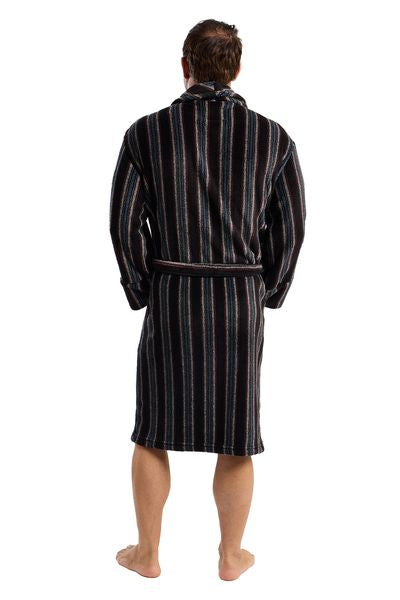 STRIPED FLEECE DRESSING GOWN 46107-BLACK