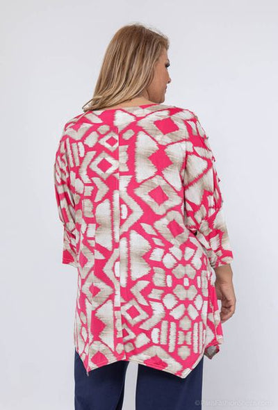LADIES TUNIC TOP OPEN SLEEVE H3978 2WPARIS-PINK CERISE PLUS SIZE