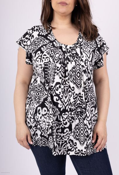 LADIES TUNIC TOP H5100 2WPARIS-BLACK PATTERN PLUS SIZE