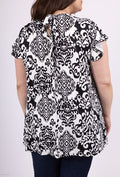 LADIES TUNIC TOP H5100 2WPARIS-BLACK PATTERN PLUS SIZE