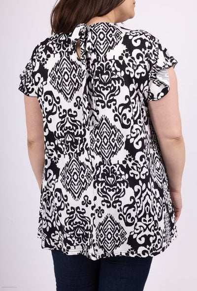 LADIES TUNIC TOP H5100 2WPARIS-BLACK PATTERN PLUS SIZE
