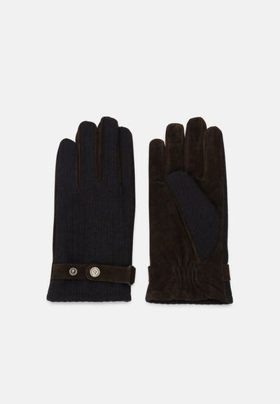 BUGATTI LEATHER KNIT GLOVE 21145-NAVY