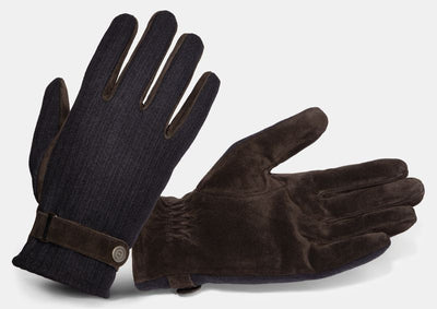 BUGATTI LEATHER KNIT GLOVE 21145-NAVY