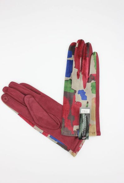 LADIES COLOUR BLOCK GLOVES 17106-BURGANDY