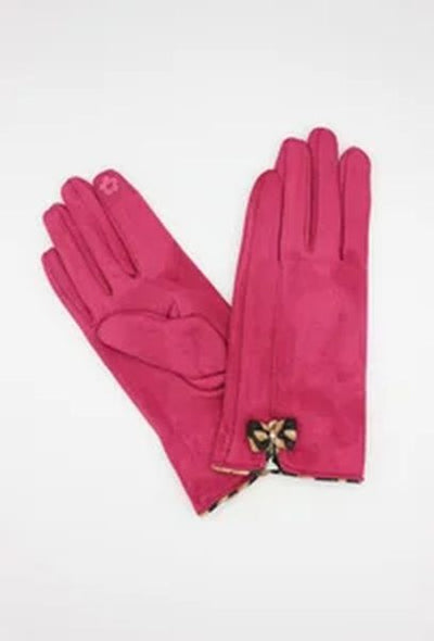 LADIES BOW GLOVES 1712-PINK CERISE