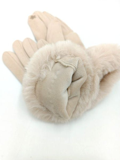 LADIES FUR GLOVE G-9527-BEIGE