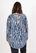 LADIES CROSSED BACK TUNIC TOP H5058 2WPARIS-NAVY PATTERN  PLUS SIZE