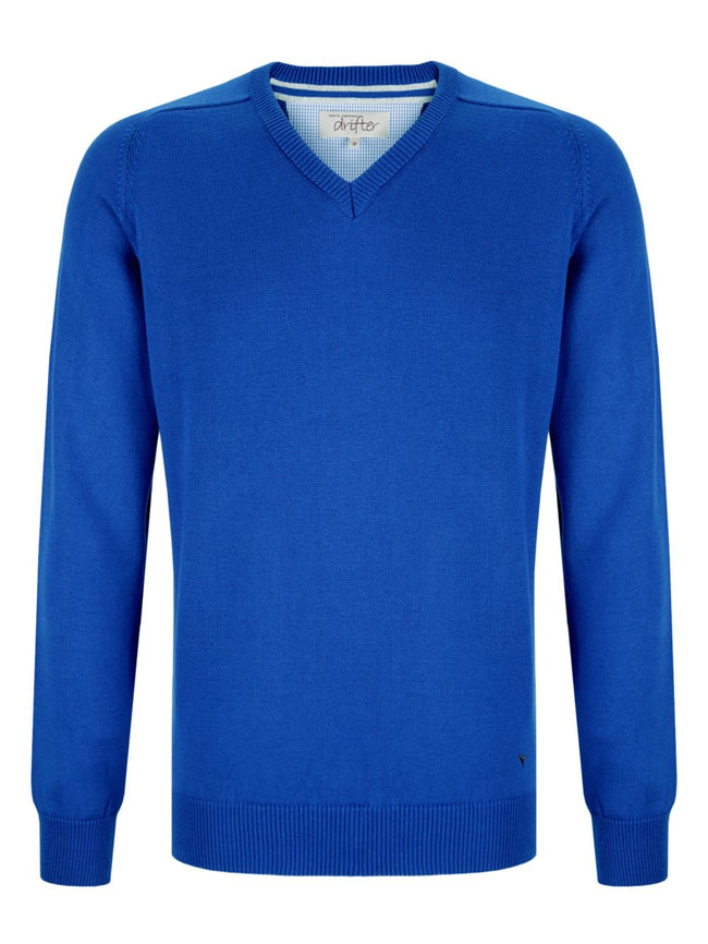 DRIFTER KNITWEAR  V-NECK COTTON 123-55599-ROYAL