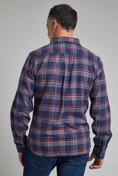 Beasley Organic Long Sleeve Herringbone Check Shirt Navy 18710