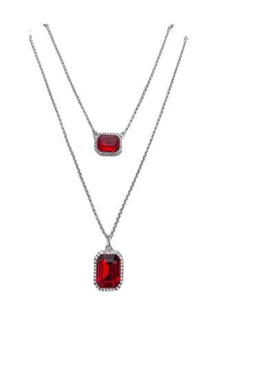 RUBY DOUBLE STONE SILVER NECKLACE* 2-361
