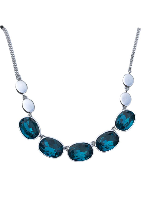 OVAL BLUE STONE 5 SETTING SILVER NECKLACE 2-355