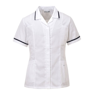 LW20-WHITE CLASSIC WORK TUNIC WITH ZIP