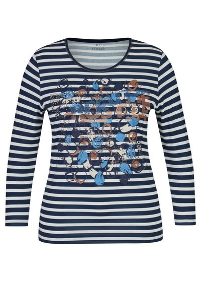 Rabe Ladies 3/4 Sleeve Top 45-123358 - Navy White, 14